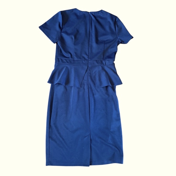 Dress Elegant Navy Blue Peplum Dress Large - Picture 5 of 6